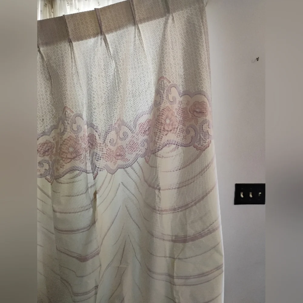 Source Unknown Cream and Pink Accent Curtains